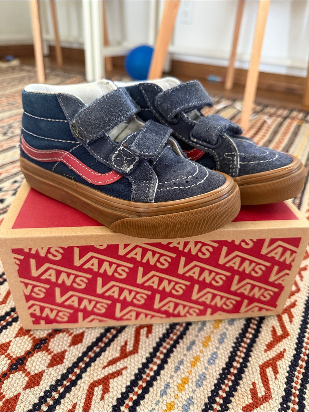 Vans Kids Navy with Red Side Stripe High-Top Velcro Sneakers